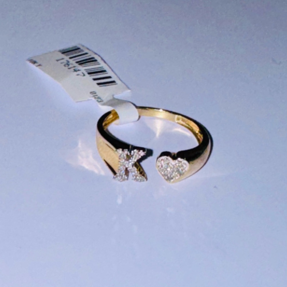 10k Solid Gold Real Diamond K Initial letter Heart Promise ring, Gift for her,